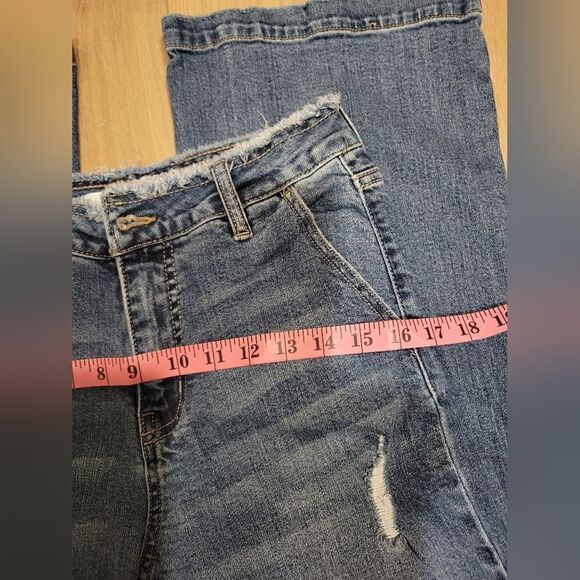 Kancan High Rise Distressed Straight Leg Jeans Raw Hem Waist Frayed - Picture 13 of 14